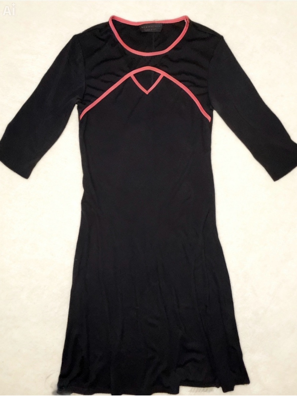 Connected Black Long-Sleeve Dress with Pink Piping Accent Size M